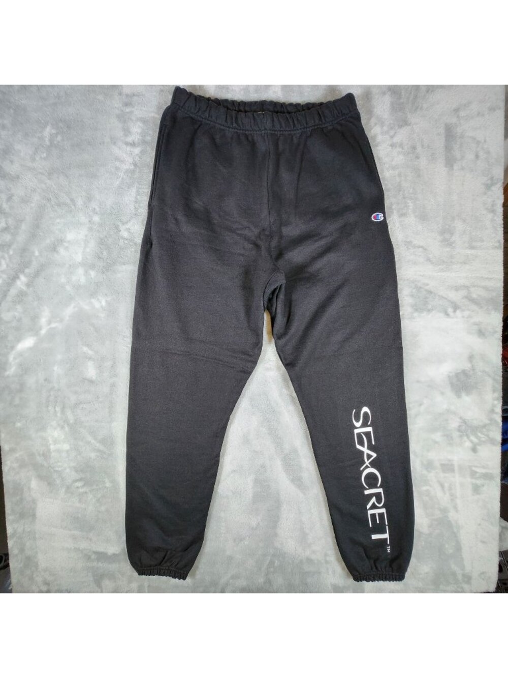 Champion Reverse Weave Sweatpants Large Black Seacret Fleece Jogger Lounge Cozy